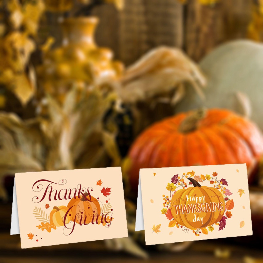 Solighter 8Pcs/set Kartu Ucapan Syukuran Amplop Hari Syukuran Holiday Pumpkin Note Card