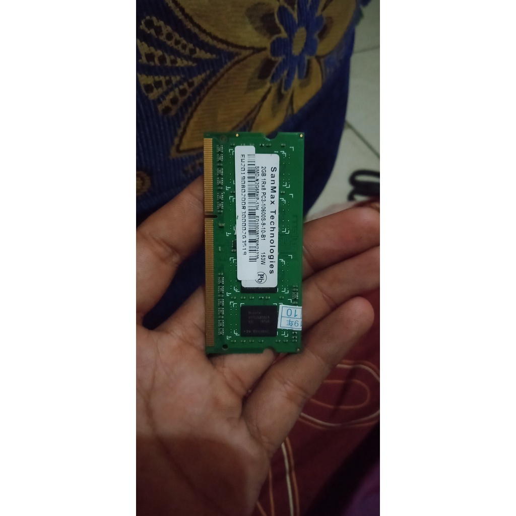 Ram Laptop / SODIM Second 2GB Merek SanMax 1Rx8 PC3-10600S Tested