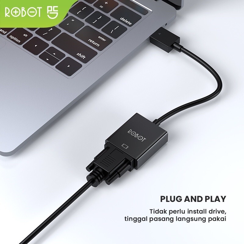 ROBOT RHV20 HDMI TO VGA Adapter Laptop/PC 1080P (With Audio &amp; Power Supply) Black - Garansi 1 Tahun