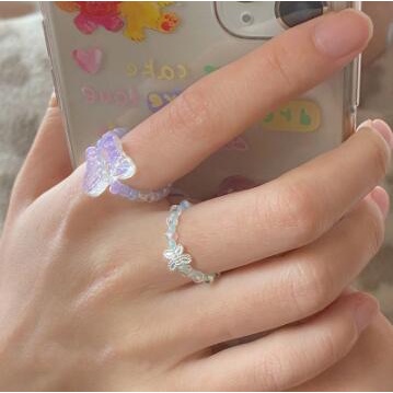 Current Fashion Smiley Butterfly Bead Ring Trend Transparent Ring for Women Jewelry Accessories