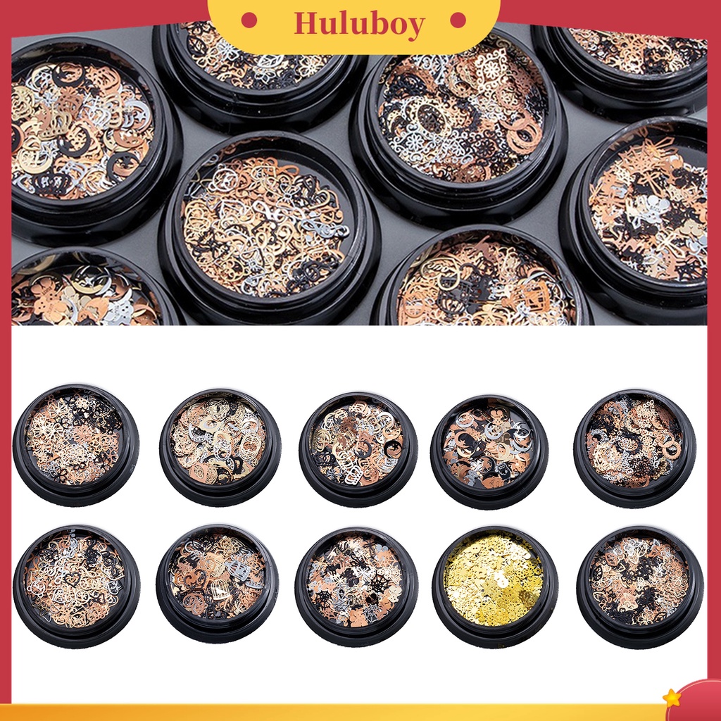 Huluboy Huluboy♡ 120pcs / Kotak Payet Logam Desain Kepingan Salju Hollow Tema Halloween Untuk Dekorasi Manicure Wanita