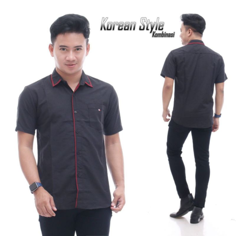 Hem pria kemeja lengan pendek  dan panjang terbaru size M-xxl distro original warna hitam,navy,abu-a