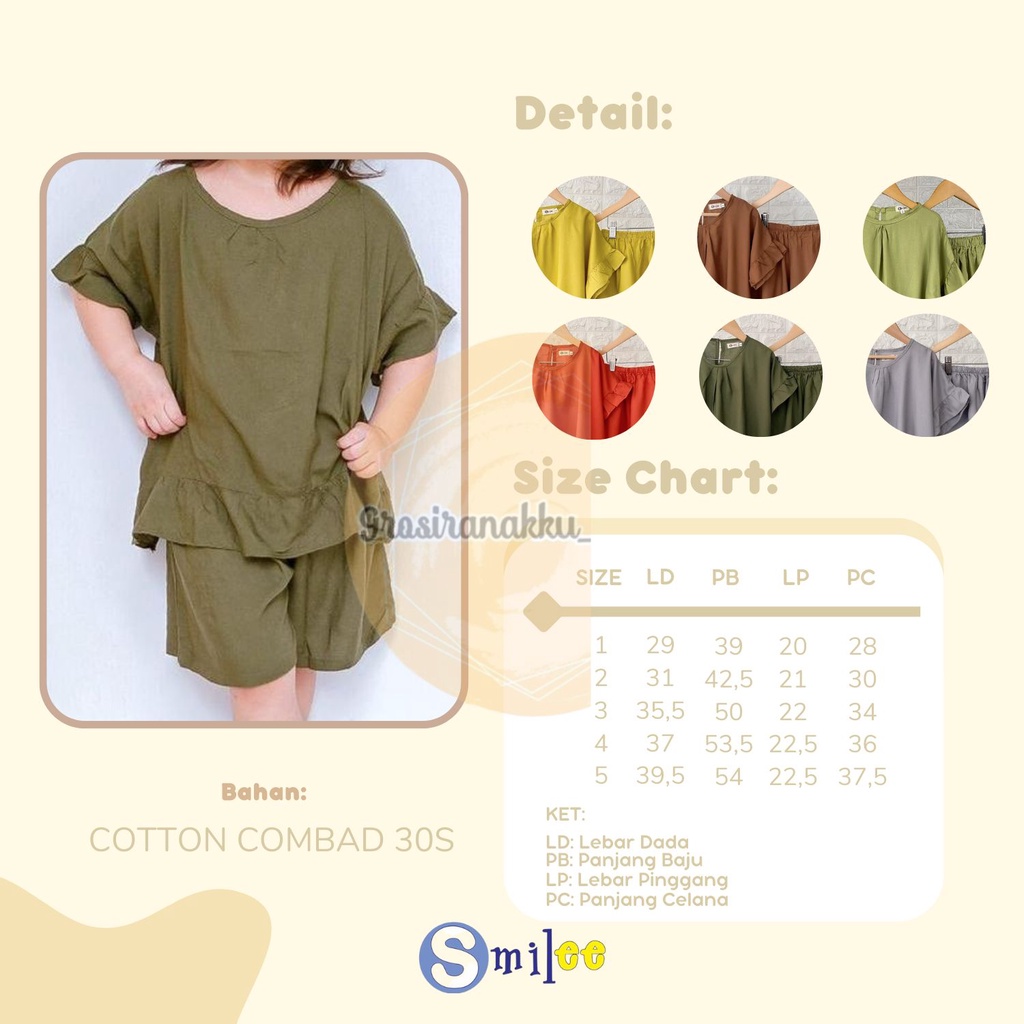 Setelan Anak Rayon Pendek Smilee Polos Freya Warna coklat 1-5Tahun