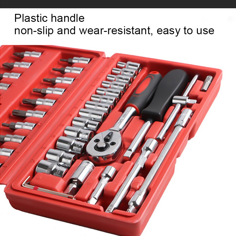 COD*Kunci SOK 46 PC Set Socket (1/4 &quot;)  Full Lengkap Socket Tool Kit Pas Ring L Motor Mobil best sale
