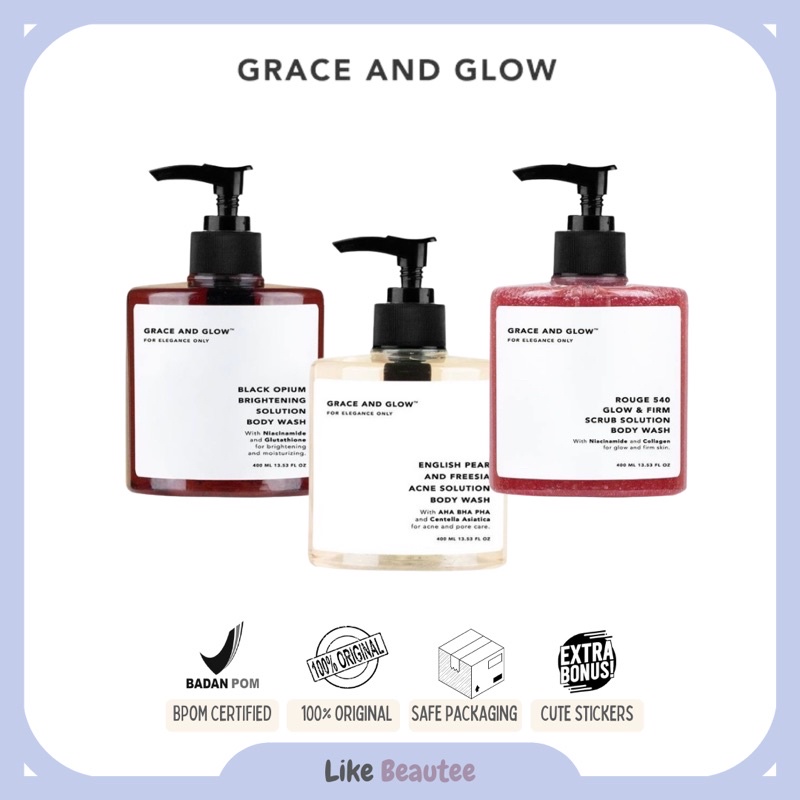 [READY STOCK] GRACE AND GLOW Body Wash Black Opium Brightening Solution | English Pear and Freesia Anti Acne Solution | Rouge 540 Glow &amp; Firm Scrub Solution Body Wash