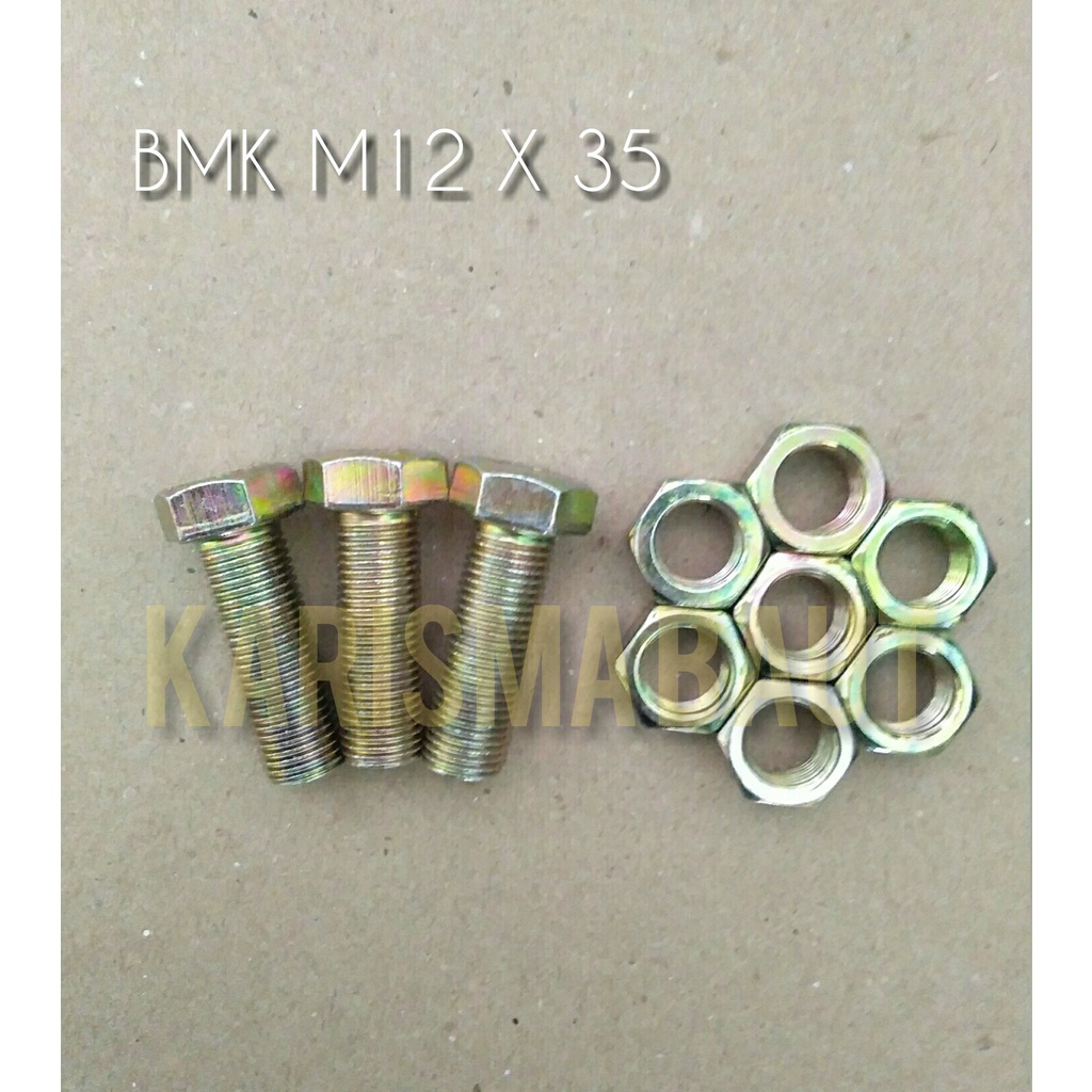 [1 set baut+mur] BMK M12X35 (Baut Mur Kuning M12 x35)