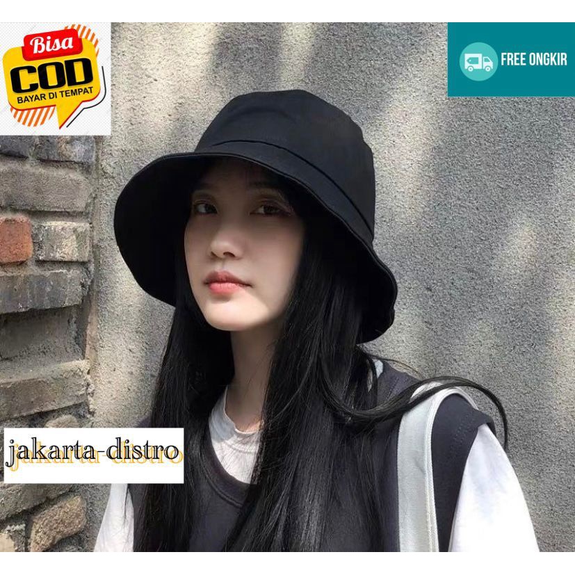 BUCKET POLOS BOLAK-BALIK PRIA WANITA BAHAN DRILL-BISA COD