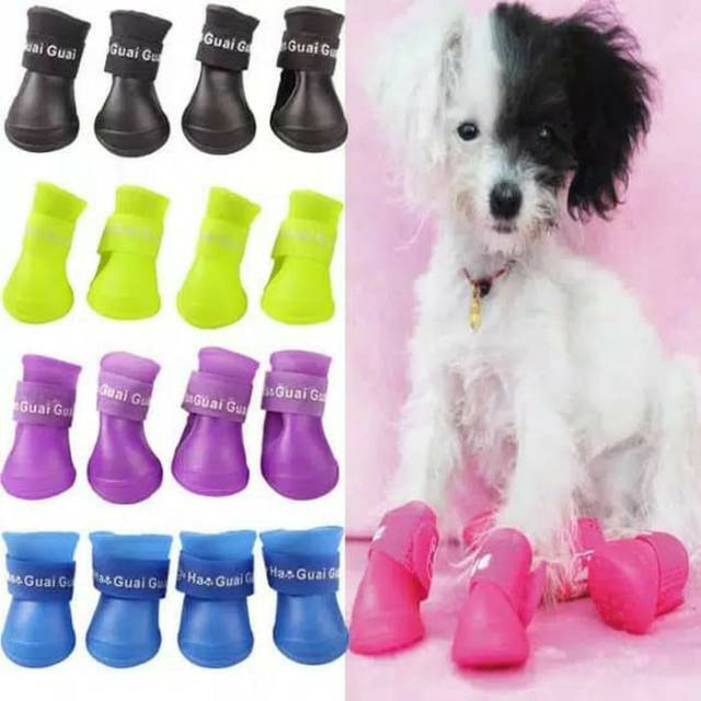 Sepatu Kucing Anjing Anti Basah Waterproof Boots Cat Dog Shoes Karet