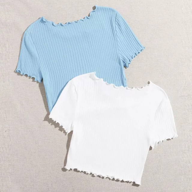 Korean Ruffle Neck T-Shirt / Atasan Kriwil Pendek