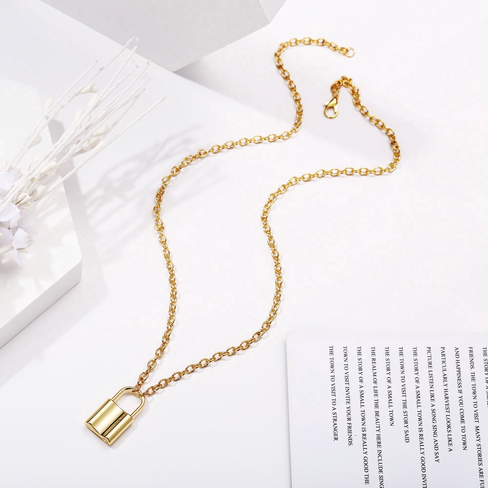 Simple Vintage Lock Necklace Choker Chain Gold Silver Pendant Women Fashion Necklaces Accessories