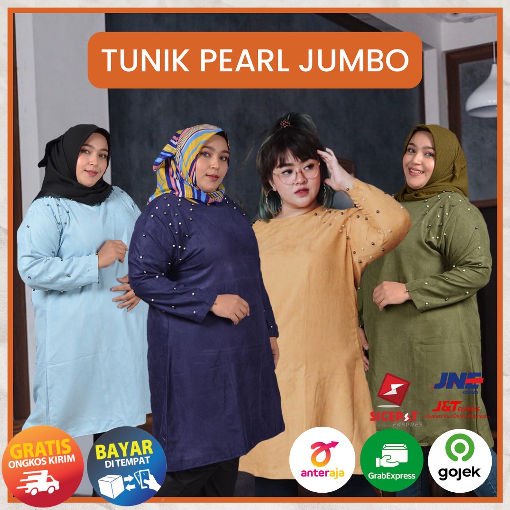 Atasan Wanita Tunik Big size Pesta Formal Jumbo Lengan Panjang Aksen Mutiara LD 130 Bahan Suede Model Terbaru