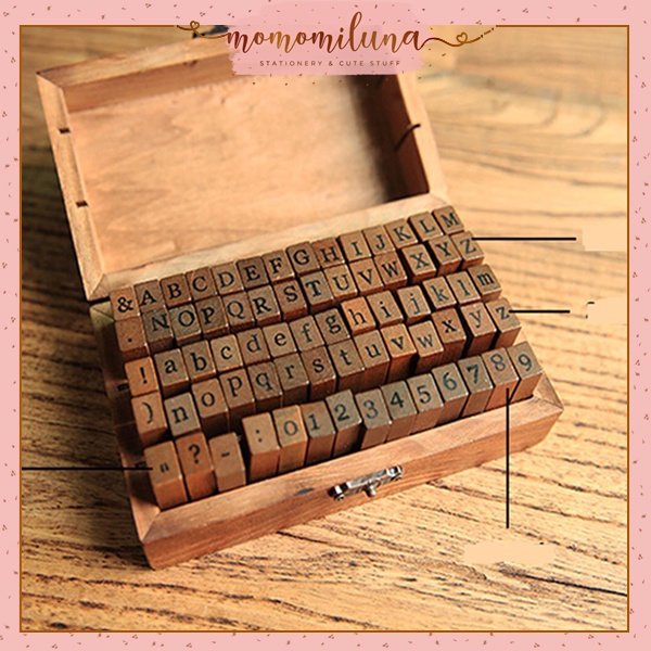 

Vintage wooden box alphabet number stamp cap stempel huruf angka estetik retro diy jurnal scrapbook MK1306 MK1307