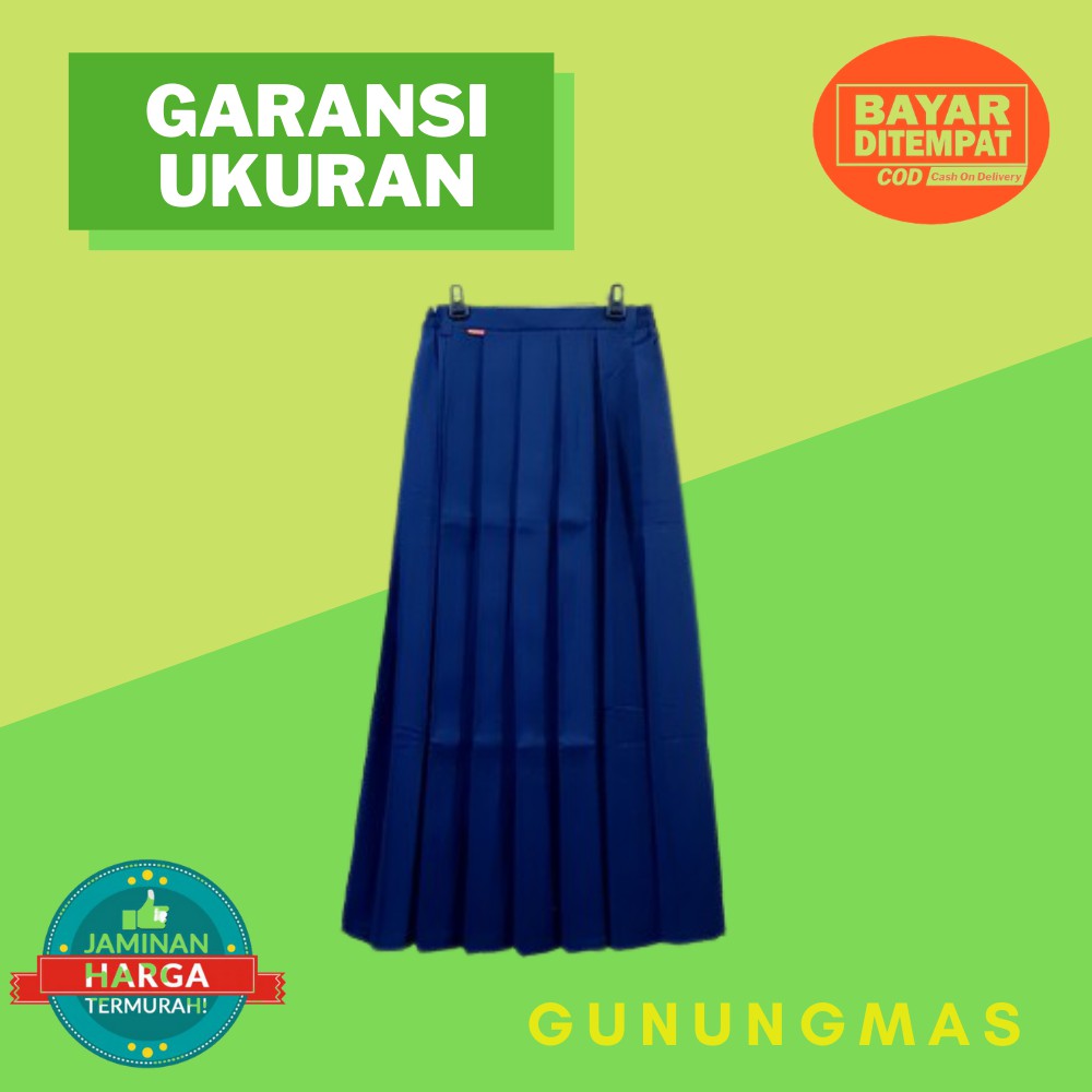 ROK SMP BIRU PANJANG REMPEL PINGGANG KARET SERAGAM SEKOLAH