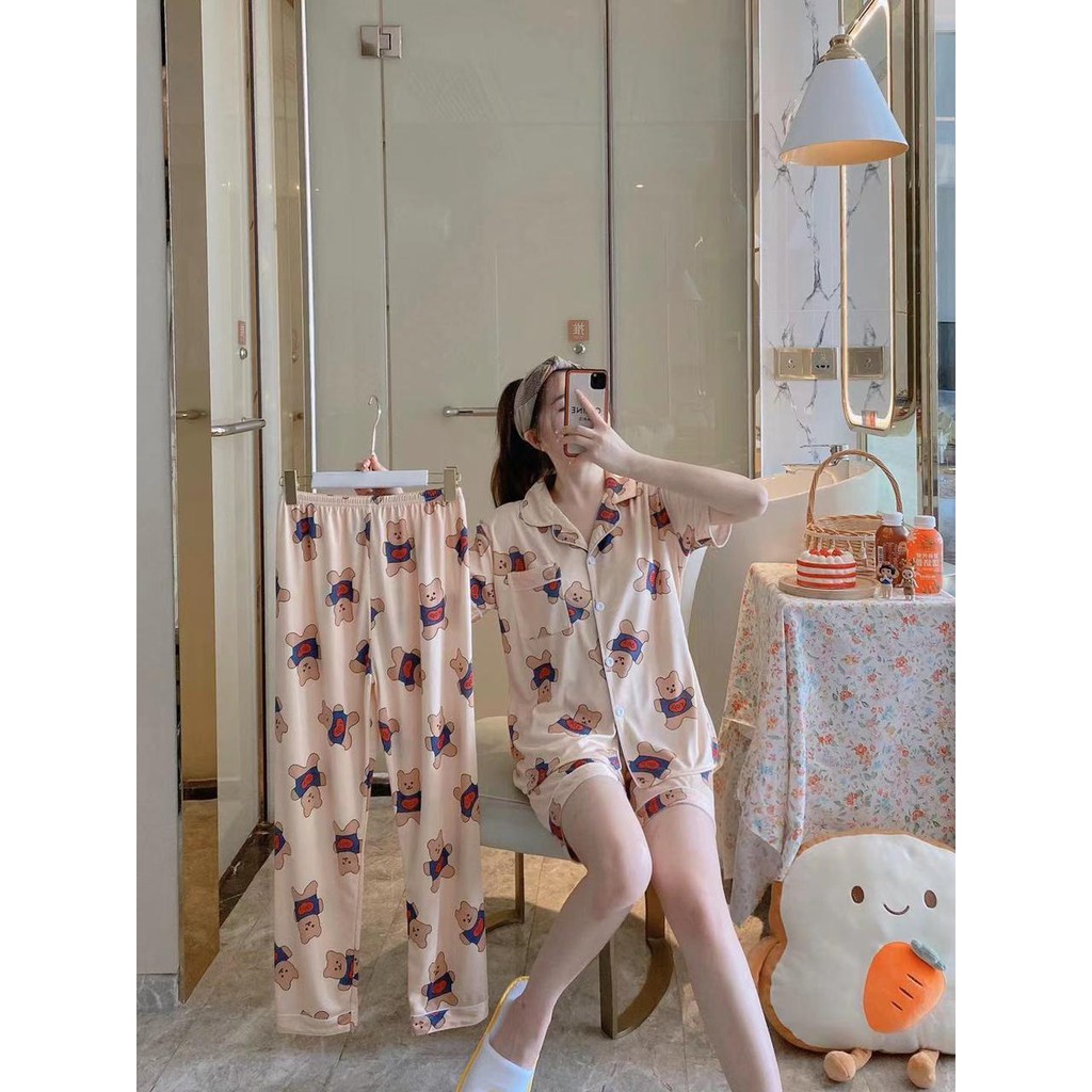 JOSJOLI_STORE/Piyama 3IN1 CP HP Dog White,Marucan, Bear, Kerang, Elmo/Pakaian Tidur Wanita Dewasa/Size L