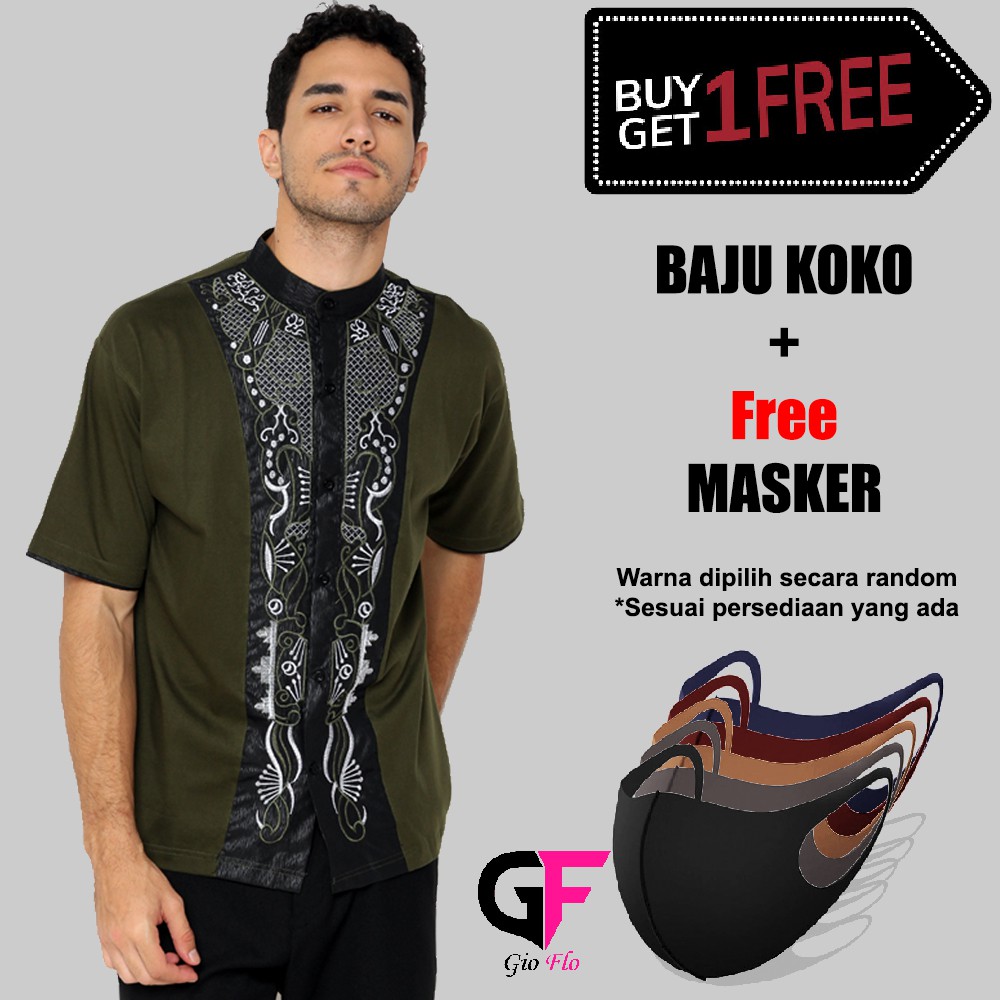 Baju Koko Pria Muslim Lengan Pendek Plus Free Masker