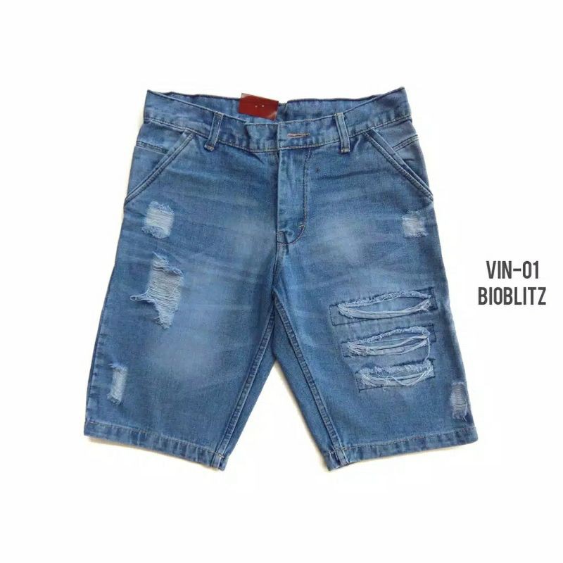 CELANA PENDEK JEANS PRIA MOTIF SOBEK ROBEK RIPPED BAHAN TEBAL DAN HALUS RIPPEDJEANS