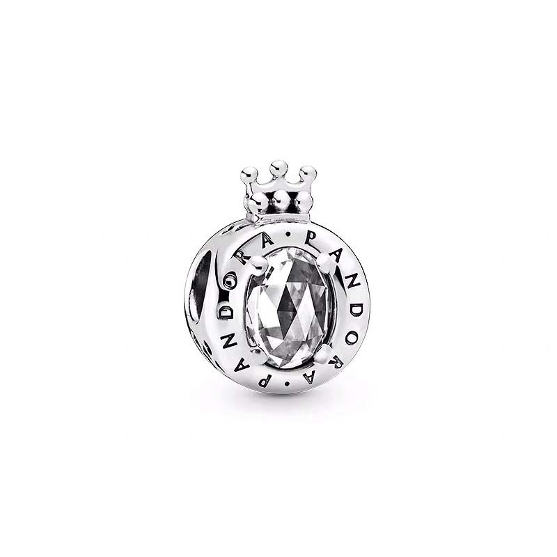 Pandora Kalung 925 Silver Cubic Zirconia Bentuk Mahkota Aksen Berlian Untuk Wanita