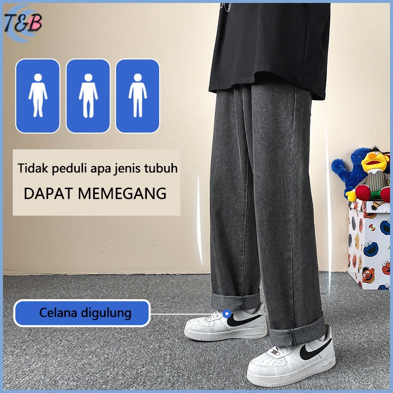 Celana jeans pria celana jeans panjang pria Korean Style gombrong Kulot Pria OverSize straight Jeans loose pants hitam  celana lebar pria Celana jeans cowok import nyaman casual denim