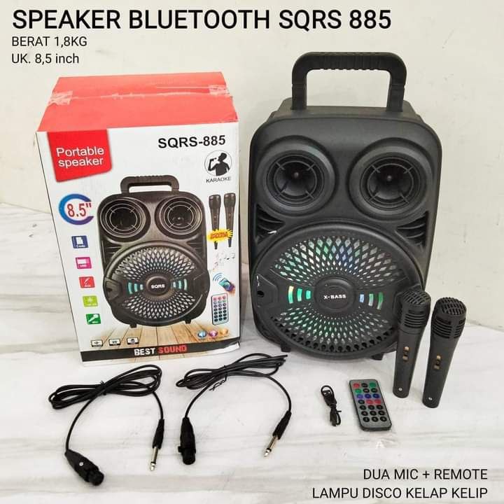 SPEAKER BLUETOOTH PORTABLE SQRS-885   Bonus 2 Mic Karaoke Wireless Speker Blutot 2 Mix Karoke SQ885
