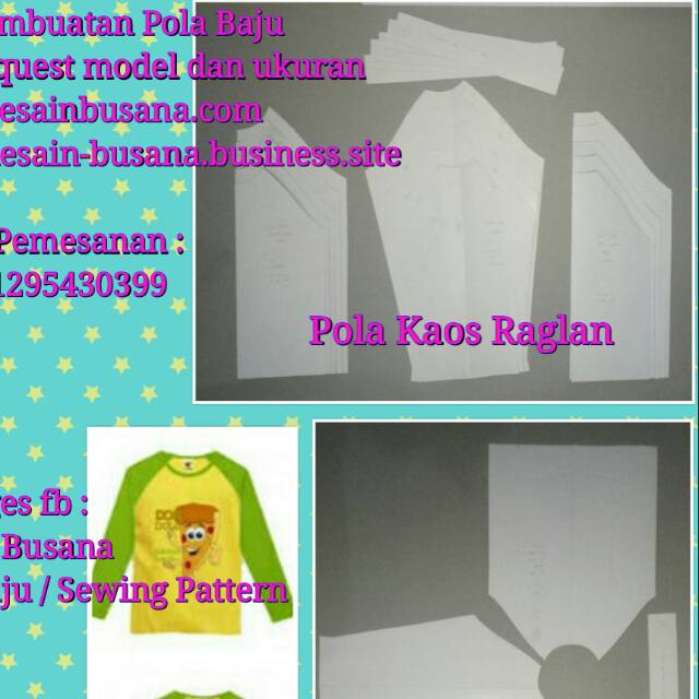 Pola kaos raglan anak tangan ¾ + panjang