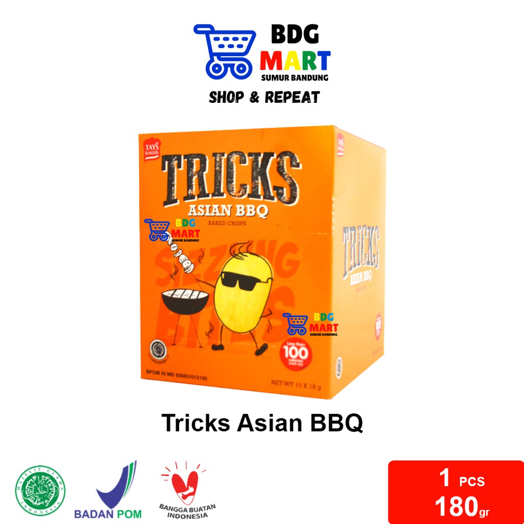 

BOX Tricks Asian BBQ Baked Crisps Keripik Panggang Kentang Halal - 10pcs x 18gr