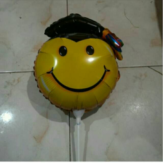 BALON FOIL GRADUATION SMILE MINI + STIK