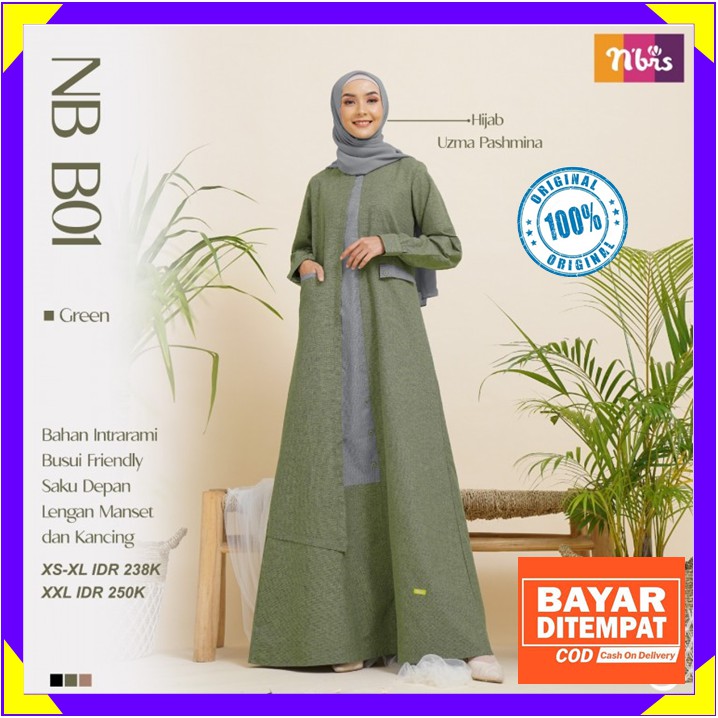 Baju Gamis Nibras Terbaru 2021 Dres Dress Wanita Dewasa Green Hijau Bahan Intrarami Adem Ori Promo N