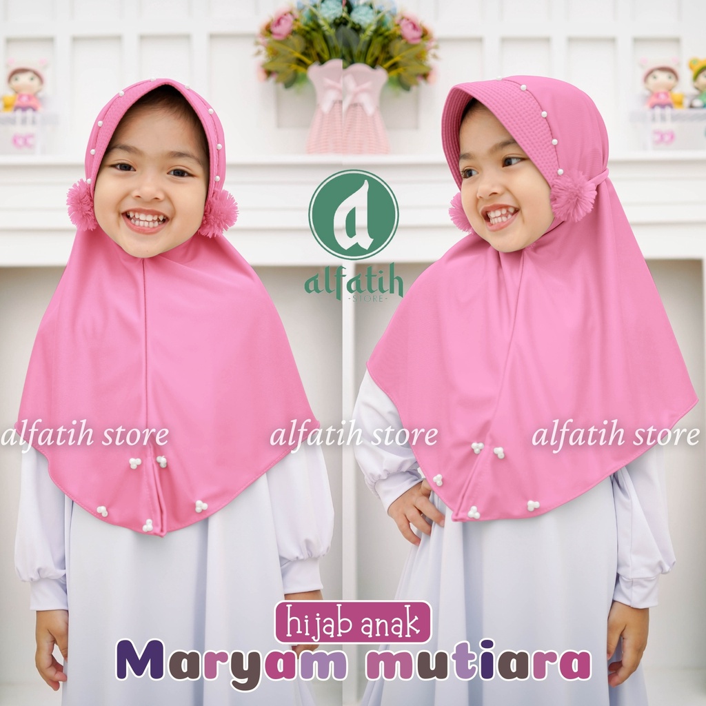 ALFATIH STORE / Jilbab Hijab Anak TK Maryam mutiara pom pom Tanggung / Jilbab Anak Murah ianah