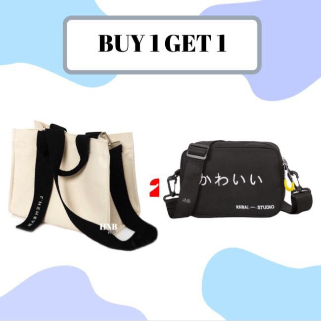 Gadisshop - BUY 1 GET 1  Tas slempang KAWAI & Totebag canvas MARHEN.J DINIR