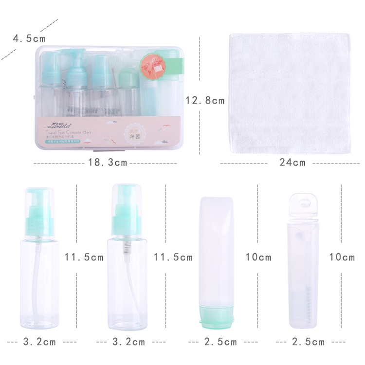 Cosmetic bottle travel kit 15in1 with case Travel Toiletries Kit 1 set isi 15 Tempat Botol Sabun Cair Wadah Kosmetik FREE Case