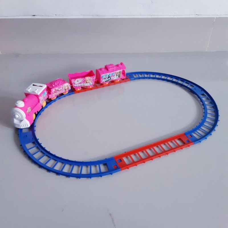 Mainan Kereta Api Pink Baterai - Miniatur Rail Train Batre Edukasi Koleksi Anak Perempuan Cewek