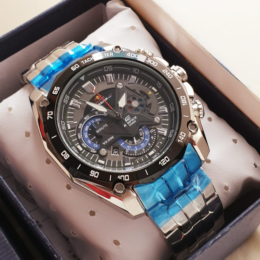 Jam Tangan Pria C*s*o ED*F*C* EF-550RBSP-1A EF-550 Chronograph RedBull Racing Black Dial Silver Stee