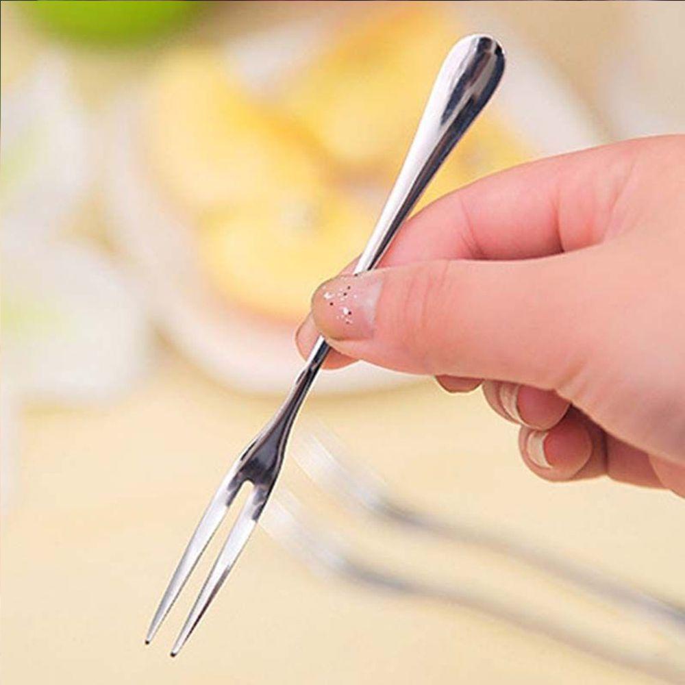 [Elegan] Sendok Garpu Meja Dapur Kue Buah Halus Salad Makanan Ringan Garpu 2pcs Cutlery Set Fork Cutlery Dessert Handmade Stainless Steel