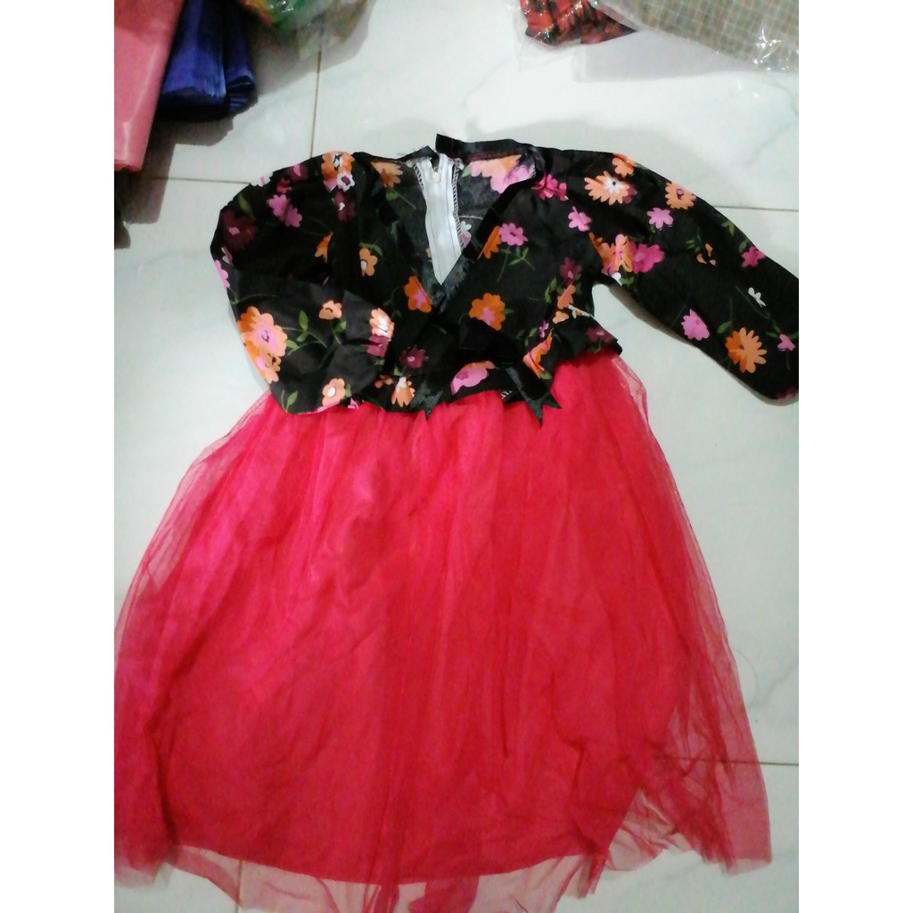 Gamis set hanbok anak tutu plus jilbab dress tutu untuk anak usia 1-8 tahun