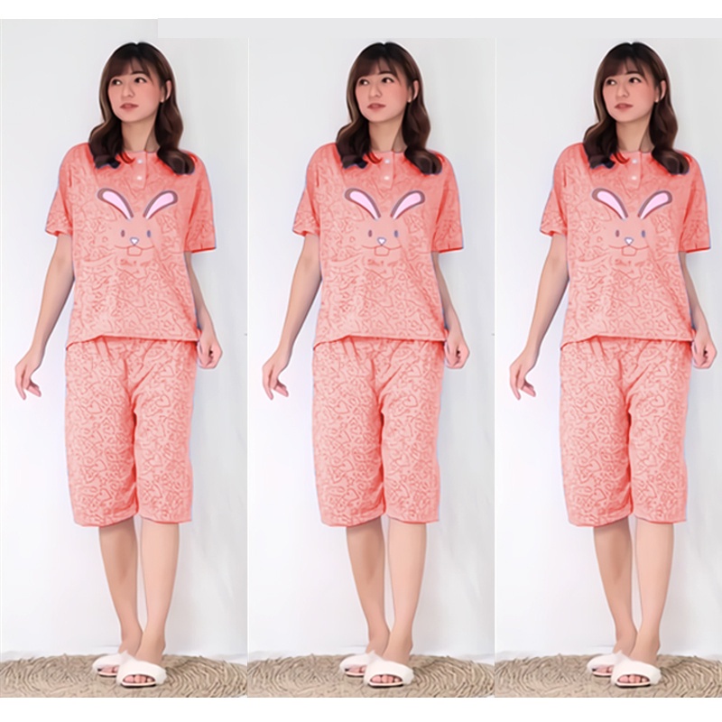 Lilipop.id  Baju Tidur Wanita 3/4 All Size Standar Shut Up Setelan Piyama BabyDoll Kaos Celana Pendek