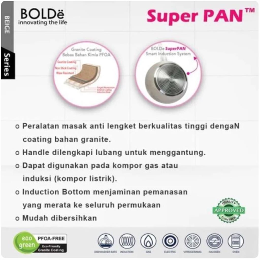 BOLDe Panci Saus Kuah Susuh - Sauce Pan 18 CM + Lid Tutup Kaca Beige / Cream