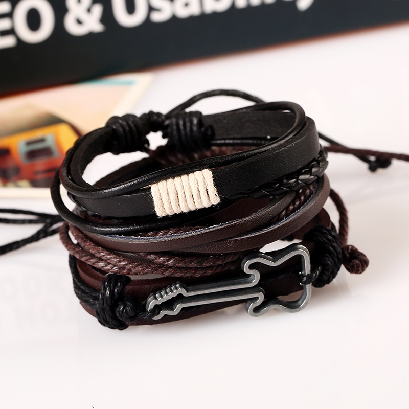 Gelang Multilayer Bahan Kulit Gaya Retro Eropa Amerika