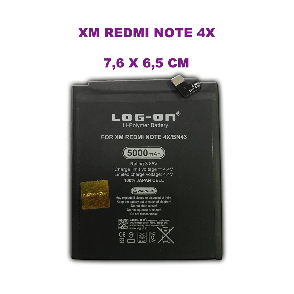 LOG ON BATERAI XIAOMI REDMI NOTE 4X - BN43 5000 MAH BATRE DOUBLE POWER DOUBLE IC BATTERY