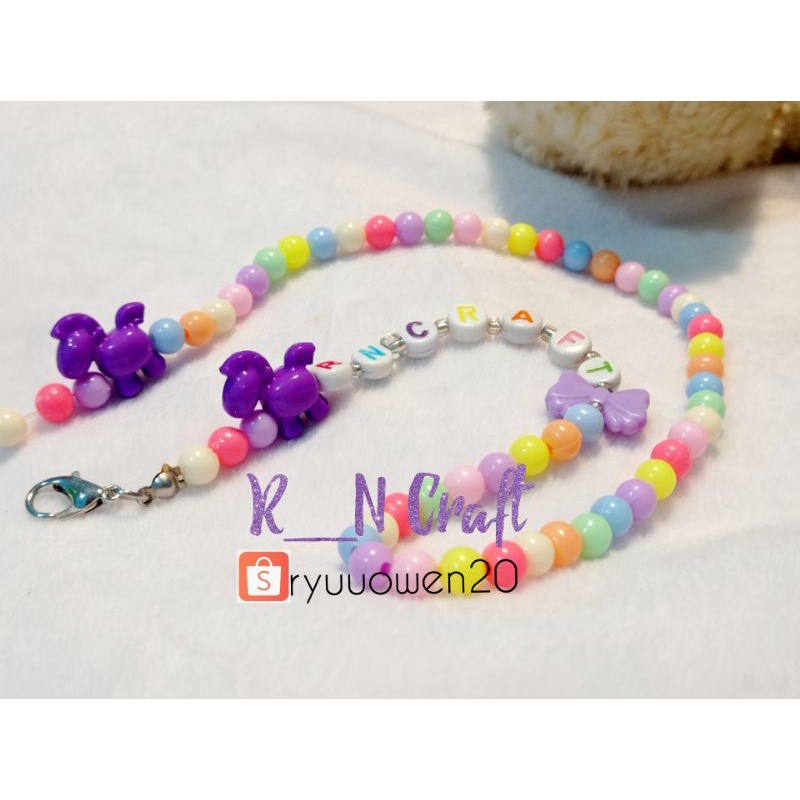 Strap masker nama anak Kuda pita / Tali masker custom nama anak / Kalung masker nama anak