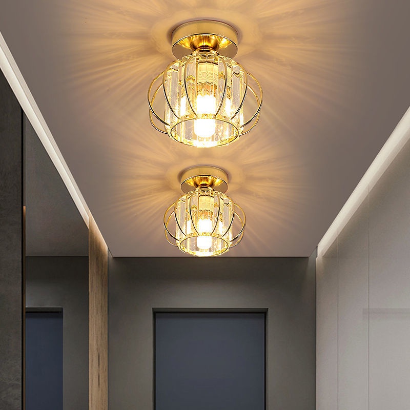 Golden LED Lampu Plafon Kristal Minimalis Modern || Lampu Plafon Kristal Gold E27 Tanpa Bohlam