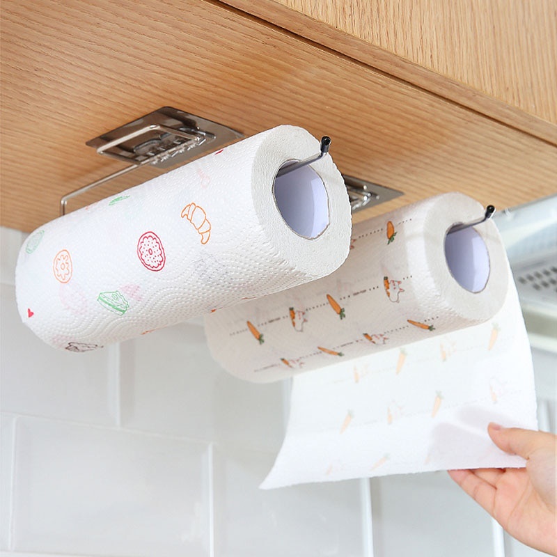 Roll Holder Tisu Gulung, Cantelan Serbet Plastik Warp Roll Gantungan Tempat Tisu Towel lap Rack Stainless Steel kamar mandi dan dapur Kitchen Toilet Paper Holder Tissue Holder Hanging Bathroom Toilet Paper Holder Roll Paper Holder Towel Rack Stand Storage