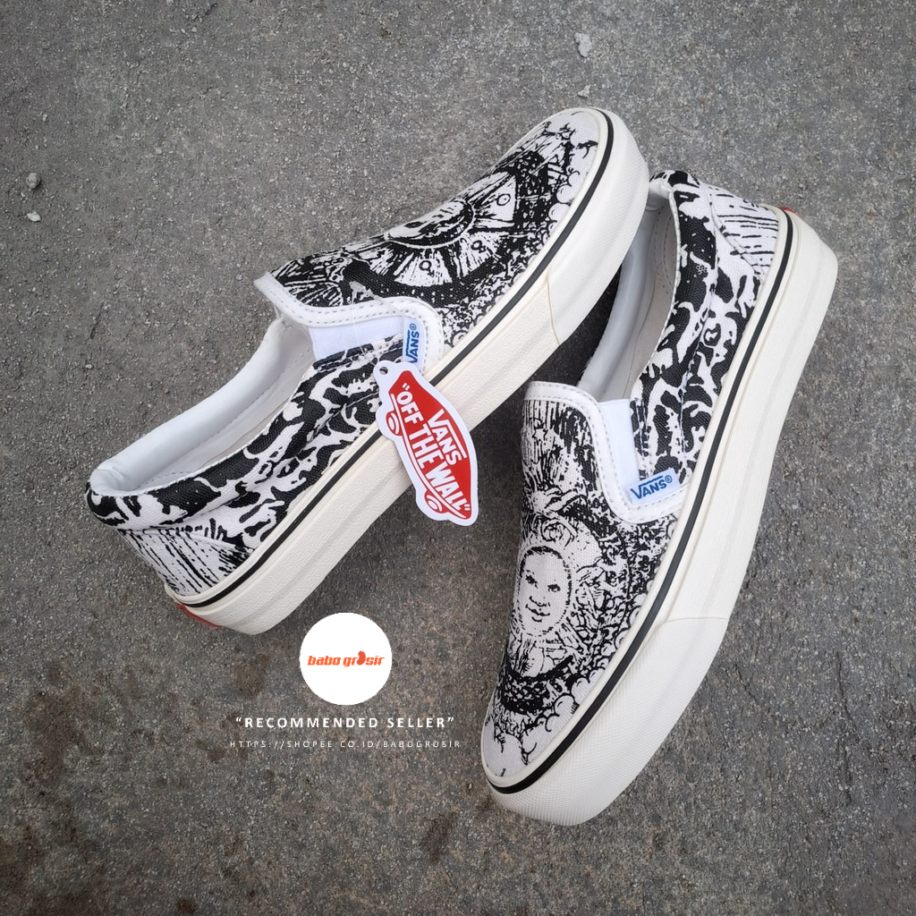 PROMO Sepatu Vans Slip On Ouroboros Black True White Premium Include Box, Bahan Kanvas, Waffle DT, Harga Murah, Kualitas Mewah