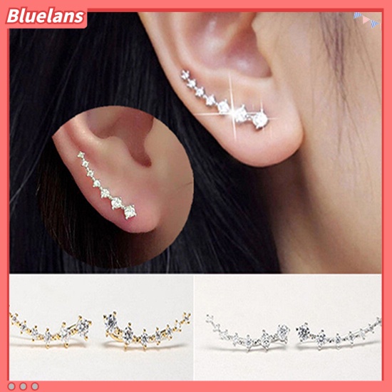 Bluelans Anting Tusuk Gantung Hias Zircon + Berlian Imitasi Untuk Wanita