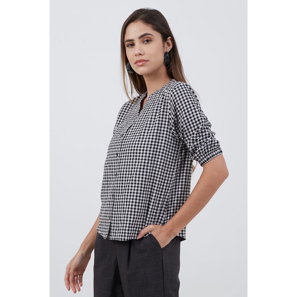 Sorabel - Sree Plaid Simple Blouse/ Kemeja Wanita Motif Kotak-kotak Collar Neck Lengan 3/4-5
