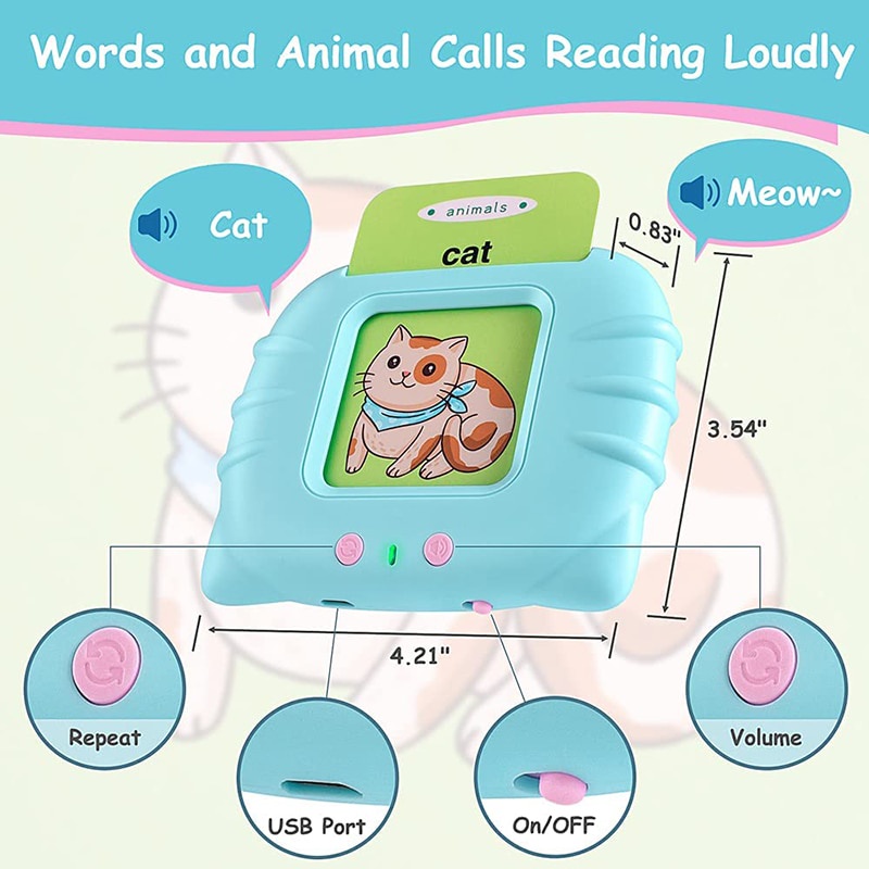 Card Early Education Device Childern Card Machine Mesin Pembelajaran Kartu Elektronik Kartu Flash Audio Mainan Pendidikan Anak Prasekolah Mainan Suara Permainan Pengenalan Kartu Flashcard