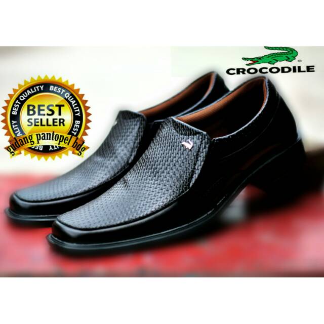 CROCODILE Premium Hitam | Sepatu Pantofel Santai Casual Kerja Kuliah Pria/Cowok/Nikahan