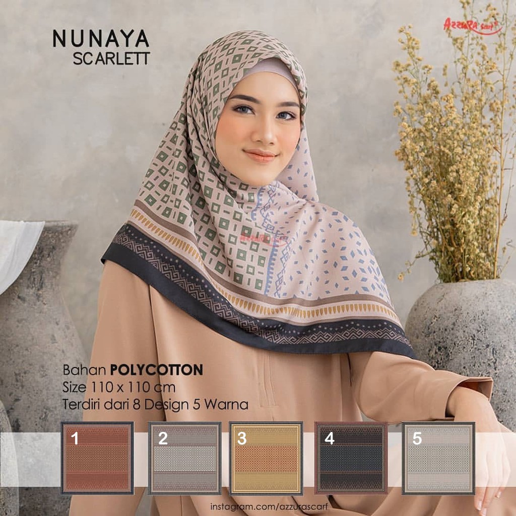 fuukuu Premium Hijab Jilbab Nunaya Scarlett Kerudung Segi Empat Square Motif Scarf Murah