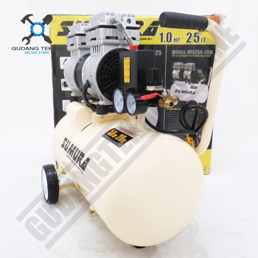 Kompresor Angin Tanpa Oli SUMURA OFS 750-25 / Air Compressor Oilless SUMURA OFS750-25 1Hp 25L