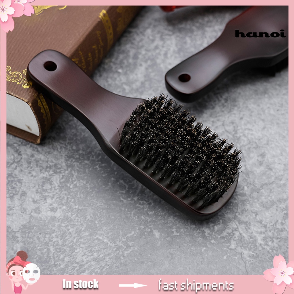 HQTM_Mustache Brush Skin-friendly Brownish Black Wooden Handle Hair Styling Comb Shaving Tools for Men