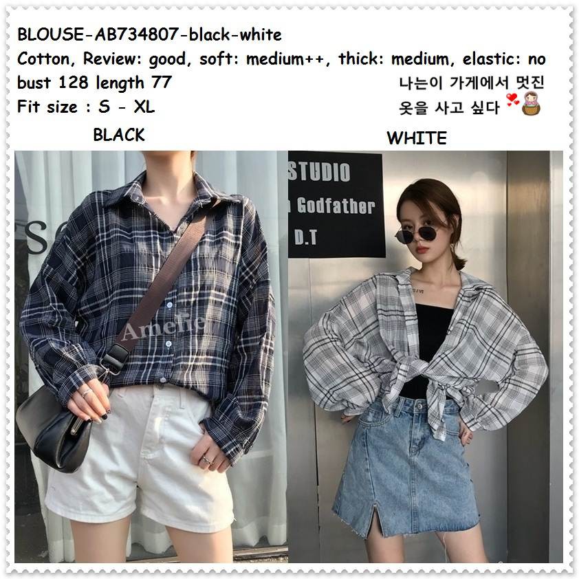  Baju  Atasan Kemeja Kotak Wanita  Korea  Import AB734807 